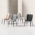Modern Upholstered Single Chairs with Button Tufted Backrest and Black Slim Legs Various Colors