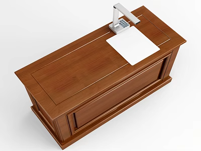 Courtroom Wooden Desk with White Device and Paper on Surface 3d model