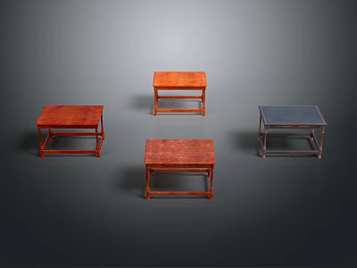 Four Small Tables With Different Designs And Wooden Legs In Various Colors 3d model
