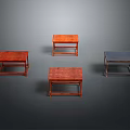 Four Small Tables With Different Designs And Wooden Legs In Various Colors