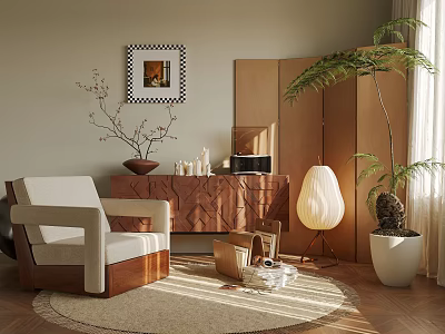 Cozy Modern Living Room With Floor Lamp And Decor 3d model