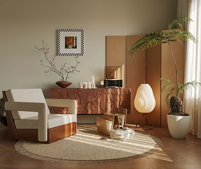 Cozy Modern Living Room With Floor Lamp And Decor 3d model