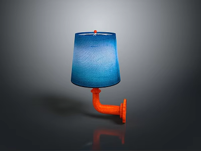 Unique Modern Table Lamp With Orange Pipe Base And Blue Gradient Shade 3d model