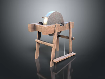 Traditional Wooden Stand Stone Grinder With Grinding Disc For Household Use 3d model