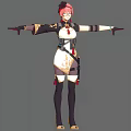 Game and Movie Character in Ornate White Gold Outfit with Black Long Boots Arms Outstretched