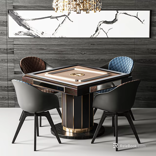 Elegant Modern Entertainment Table With Four Chairs And Wooden Metal Design 3d model 
