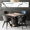 Elegant Modern Entertainment Table With Four Chairs And Wooden Metal Design