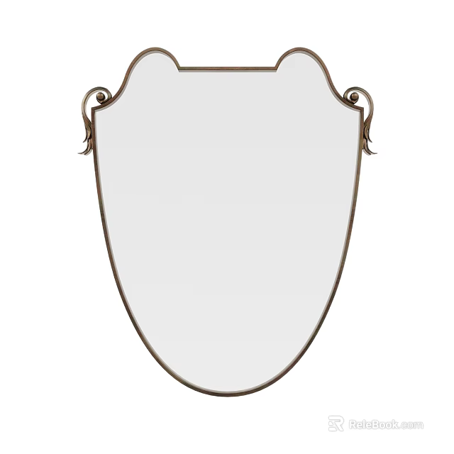 Shield Shaped Mirror With Decorative Scrollwork Frame And Classic Design For Home Decor 3d model 