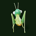 Green Cartoon Grasshopper With Big Eyes Long Antennae Slender Legs And Kiwi Like Body