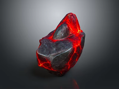Red Shiny Glowing Luminous Rock With Bright Cracks On Dark Background 3d model