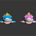 Cute Blue And Pink Shark Toys With Adorable Yellow Crowns
