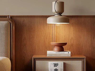 Minimalist Wooden Nightstand With Table Lamp Ceramic Bowl And Books 3d model