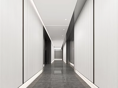Modern Elevator Corridor With Textured Walls Ceiling Lights And Polished Floors 3d model