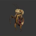 Fantasy Insect Game Movie Character With Long Antennae Red Eyes Claws And Pink Orange Body