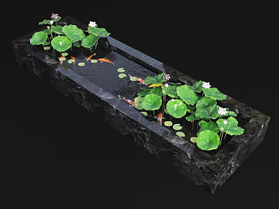 Decorative Garden Ornament Featuring Stone Container Water Lotus Leaves Flowers and Koi Fish 3d model