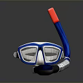 Diving Mask And Snorkel Gear With White Blue Red Straps For Water Sports Activities
