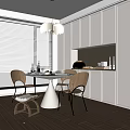 Modern Open Concept Restaurant Interior With Dining Table Chairs And Natural Light 3d model