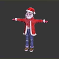 3D Character in Santa Claus Costume Red Coat White Trim Blue Jeans Sunglasses Arms Outstretched