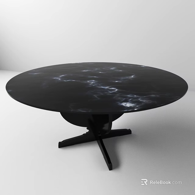 Round Black Marble Dining Table Set With Cross Leg Base And Modern Design 3d model