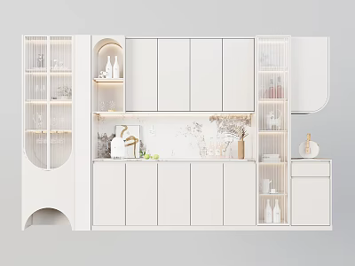 Modern White Minimalist Sideboard with Glass Doors Open Shelves and Decorative Accents 3d model