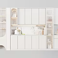 Modern White Minimalist Sideboard with Glass Doors Open Shelves and Decorative Accents