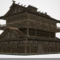 Traditional Ancient Wooden Building With Two Story Structure Railings And Overhanging Eaves