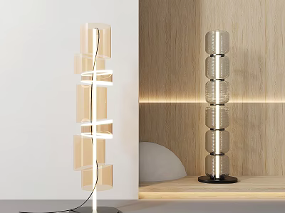 Modern Stacked Glass Floor Lamp In Interior With White And Wooden Wall Background 3d model