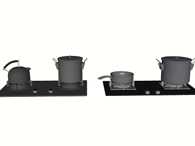 Modern Kitchen Appliances Featuring Stove Kettle Pots And Frying Pan Setup 3d model