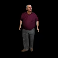 Man in Maroon Shirt and Gray Pants Standing in White Background