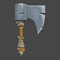 Game Style Axe Weapon With Stone Head Wooden Handle And Wrapped Details