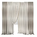 Double Layered Striped Curtains With Light Inner Layer Tied By Ribbon 3d model