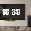 Modern TV Stand With Marble Surface Supporting Wall Mounted TV And Black Speaker 3d model