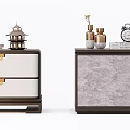 Elegant Chinese Bedside Tables With Brass Hardware Marble Top And Decorative Storage Drawers
