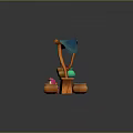 Wooden Market Stall With Blue Canopy Clay Pots Green Jug And Sandy Ground