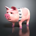 Cute Pink Pig Character With Black White Striped Harness And Pink Hooves