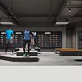 Sports Apparel Store Display With Mannequins Sneakers And Seating Area