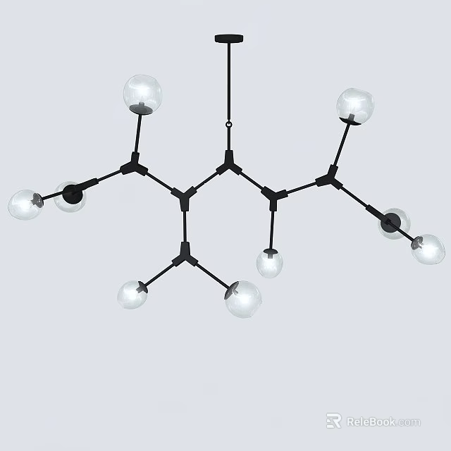 Modern Molecular Structure Chandelier With Black Metal Frame And Spherical Bulbs 3d model 