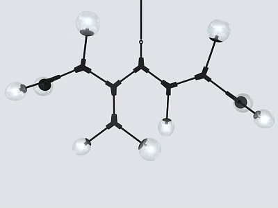 Modern Molecular Structure Chandelier With Black Metal Frame And Spherical Bulbs 3d model