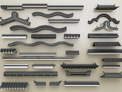 Various Traditional Chinese Architectural Decorative Components With Intricate Patterns And Shapes 3d model