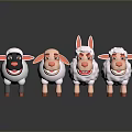 Cute Cartoon Sheep Plush Toys With Different Expressions Standing On Reflective Surface