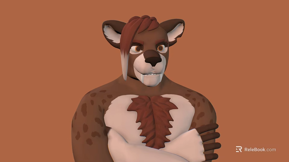 Cartoon Brown Bear Game Movie Character With Red Mane White Chest Bowtie Crossed Arms 3d model 