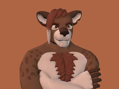 Cartoon Brown Bear Game Movie Character With Red Mane White Chest Bowtie Crossed Arms 3d model