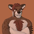 Cartoon Brown Bear Game Movie Character With Red Mane White Chest Bowtie Crossed Arms