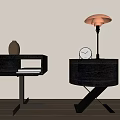 Modern Black Bedside Tables with Open Shelf Lamp Clock and Cross Legs 3d model