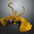 Golden Three Headed Dragon Fantasy Game Movie Character With Wings And Tails