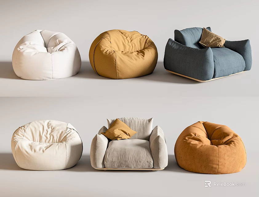 Comfortable Modern Bean Bag Chairs In Multiple Colors And Styles For Living Room 3d model 