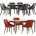 Modern Home Dining Table Set With Gray And Orange Upholstered Chairs 3d model