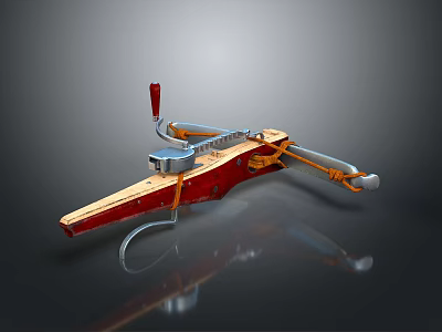 Red And Yellow Mechanical Tool With Metal Rods Wooden Base And Handle 3d model