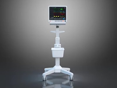 Medical Patient Monitor With Digital Display Screen And Wheeled Stand 3d model