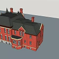Historic Building With Red Brick Structure Steep Roof Towers And Decorative Windows